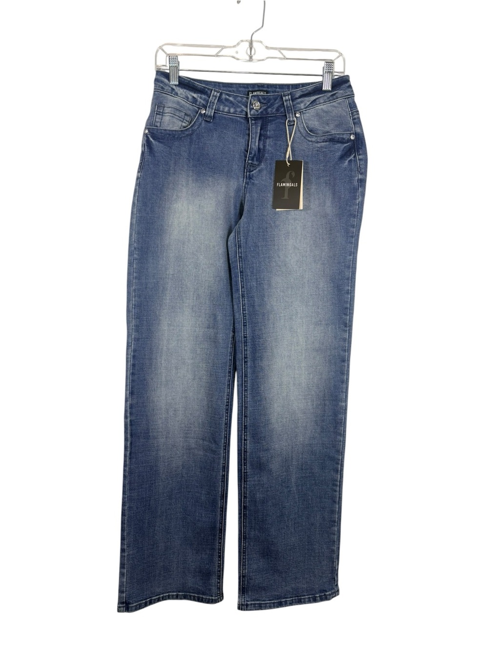 Flamingals Embroidered Pocket Bootcut Blue Jeans Womens Small Stretch Denim NWT